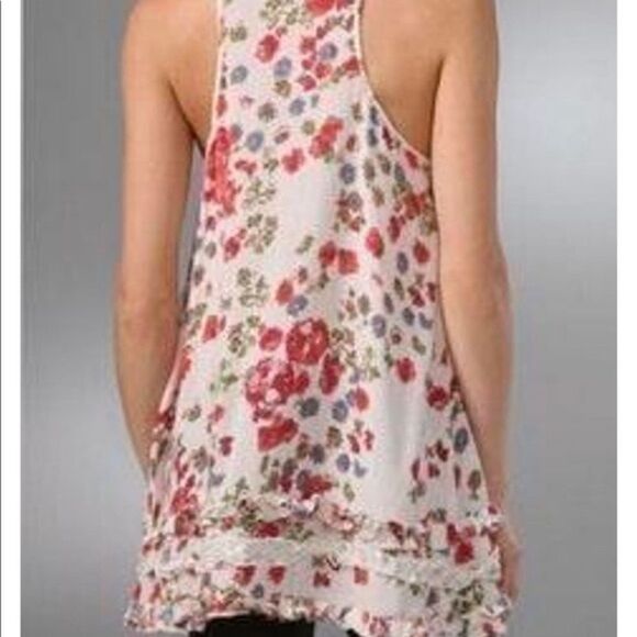 Free People Floral Ruffle Tiered racerback cream with red flowers- Size Small - Picture 2 of 9